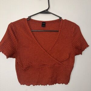 Rust Textured V-Neck Crop Top